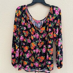Betsey Johnson Black and Pink Blouse with Vibrant Design